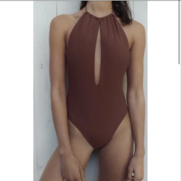 Zara Halter Swimsuit Chocolate Brown NWT size Small - Picture 2 of 7